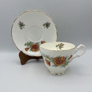 Vintage Regency Cup Saucer Bone China Footed England Fall Maple Leaf Flower Gold
